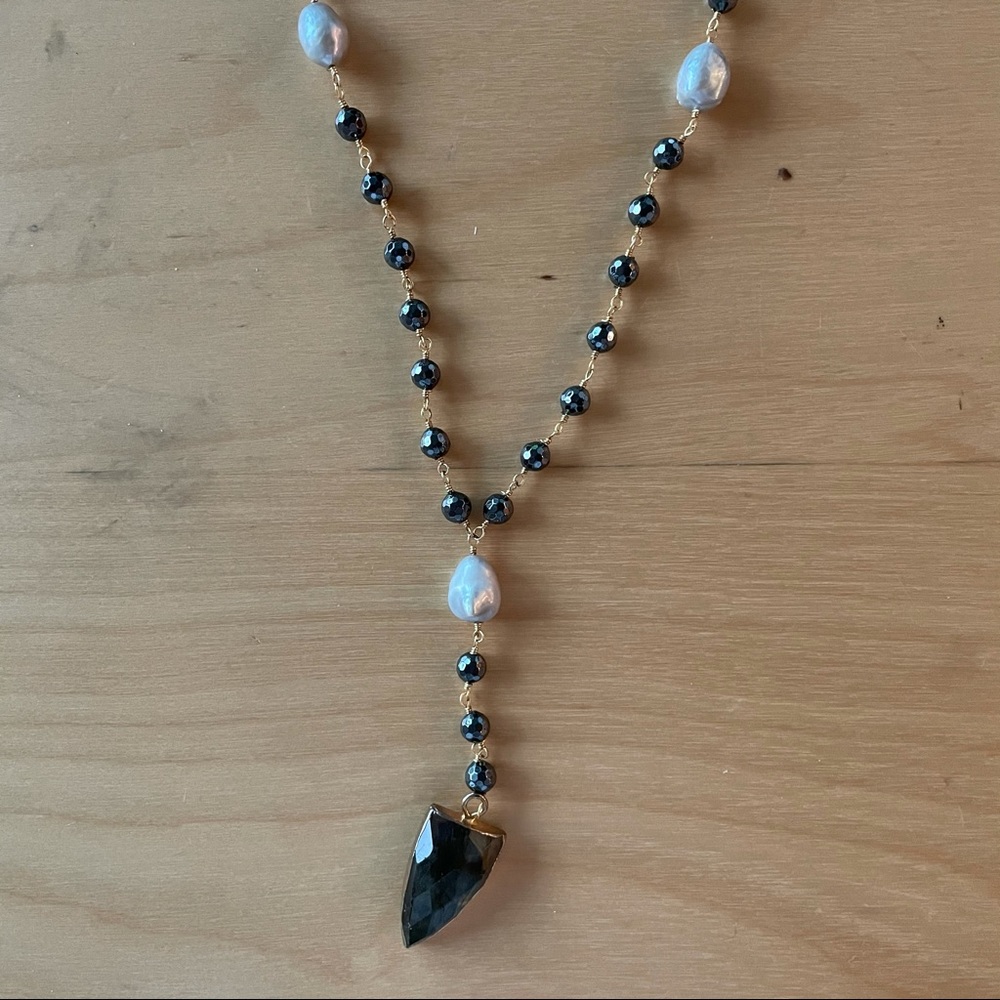 Rosary beaded lariat necklace